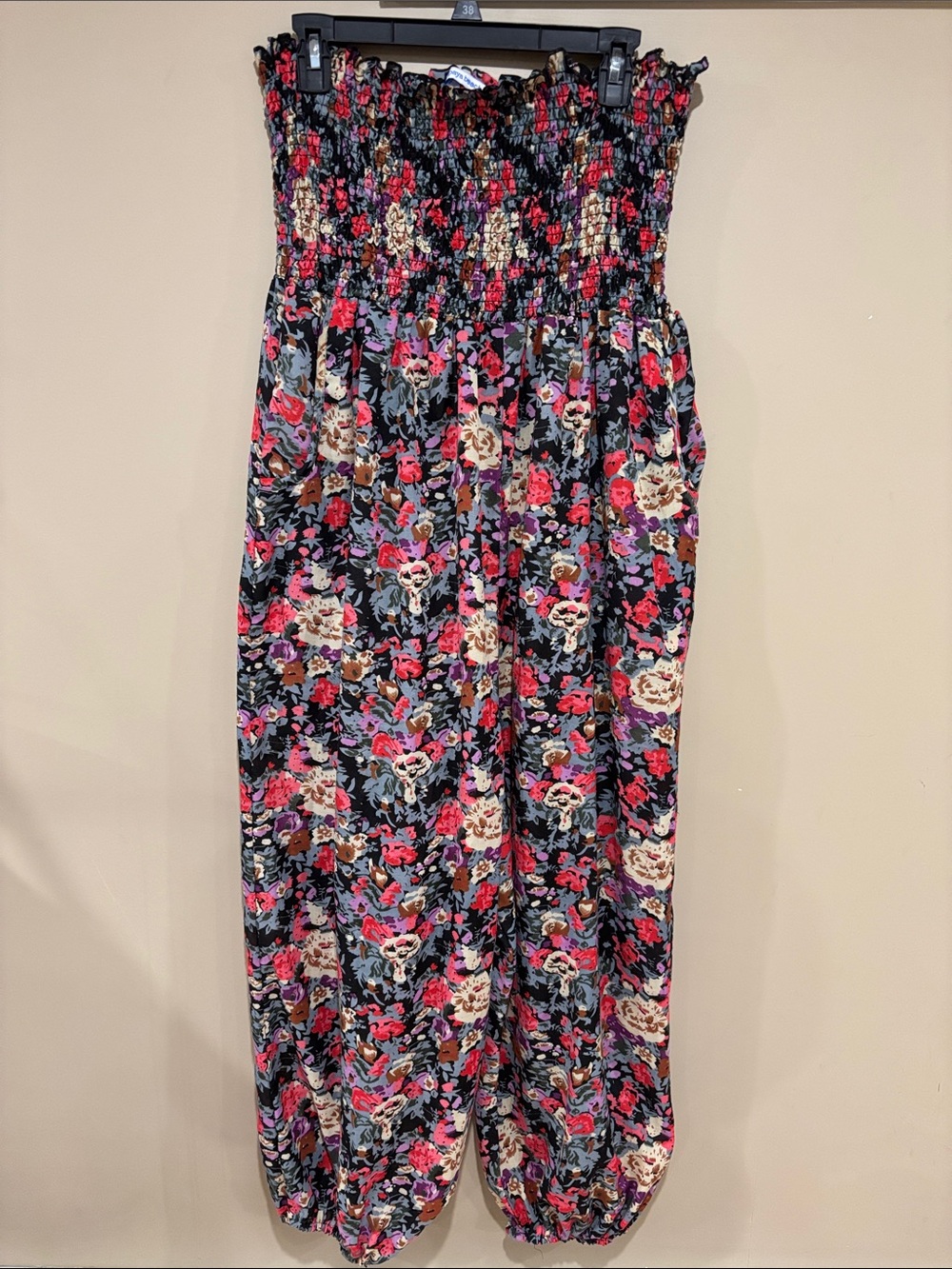 Beachy floral pocketed strapless jumpsuit